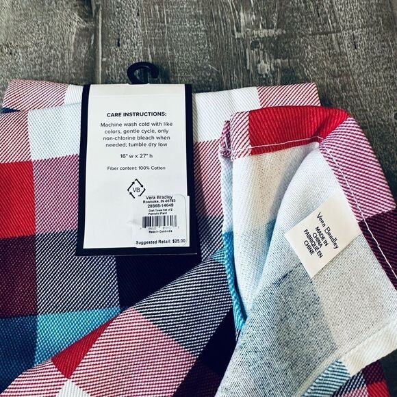 Vera Bradley Patriotic Plaid Cotton Kitchen Dish Towels Set - Picture 2 of 2